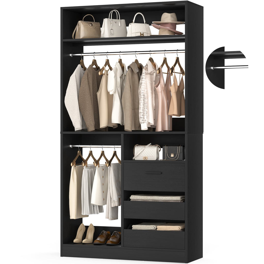 36" Free Standing Walk-in Closet System with 3 Wooden Drawers