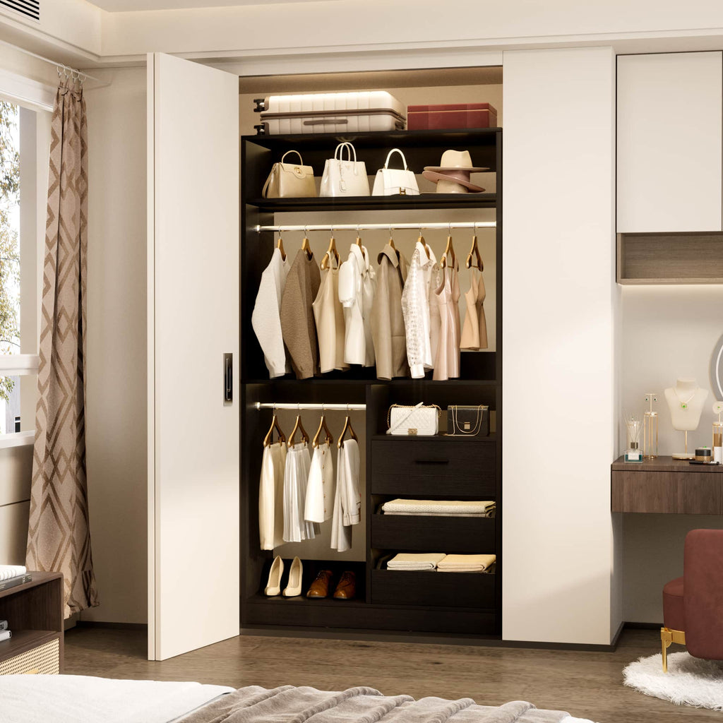 36" Free Standing Walk-in Closet System with 3 Wooden Drawers
