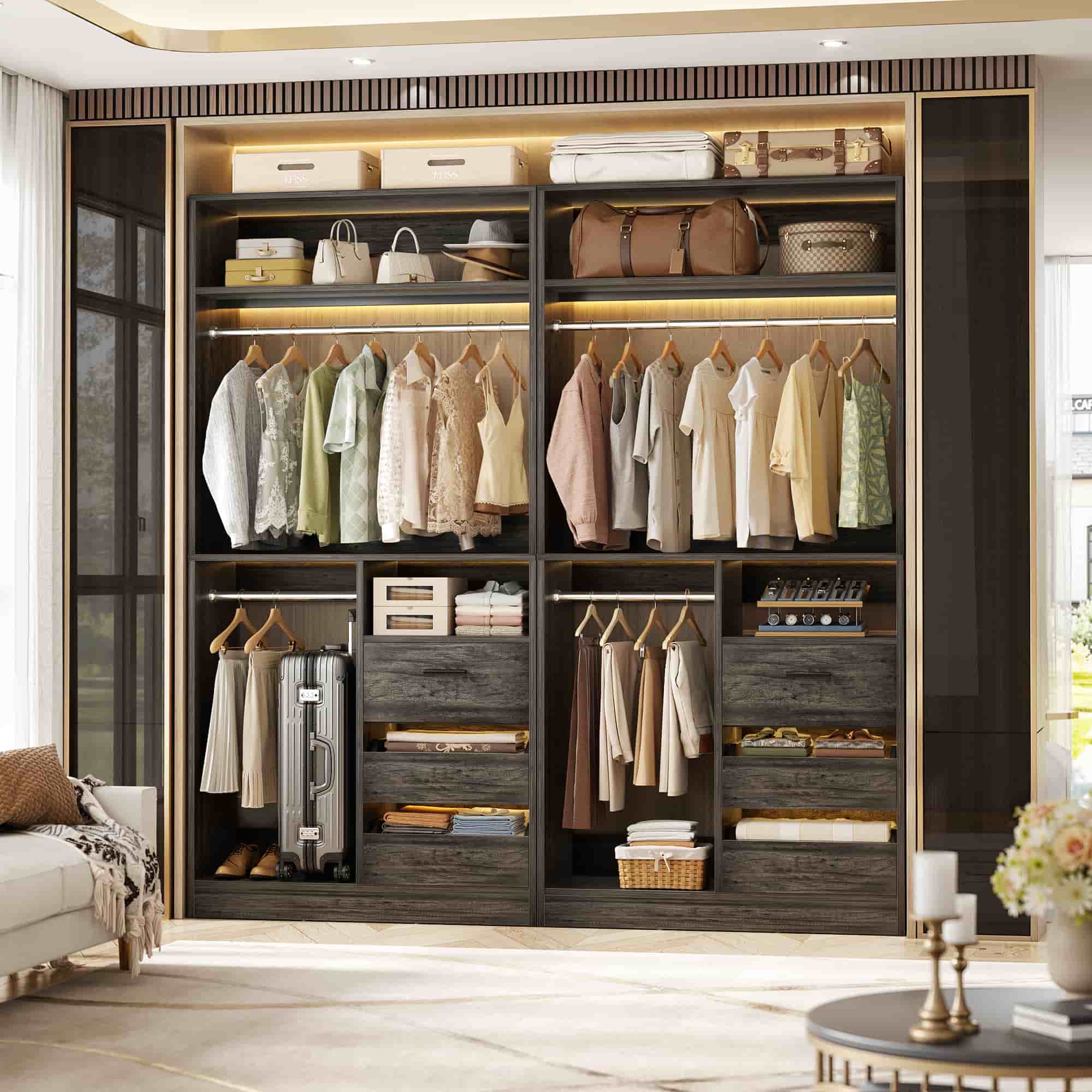72'' Closet System with 6 Drawers and 4 Hanging Rods