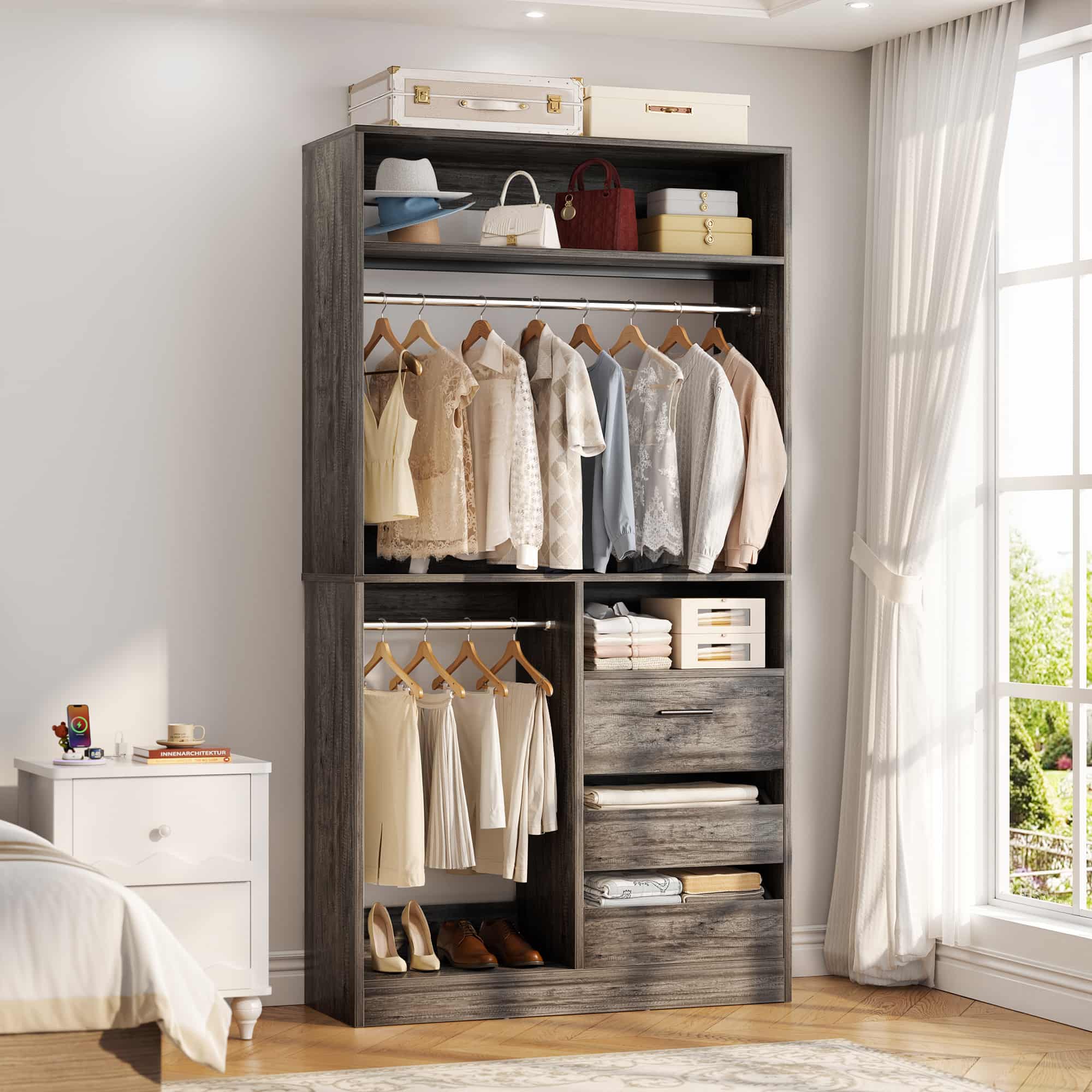 72'' Closet System with 6 Drawers and 4 Hanging Rods