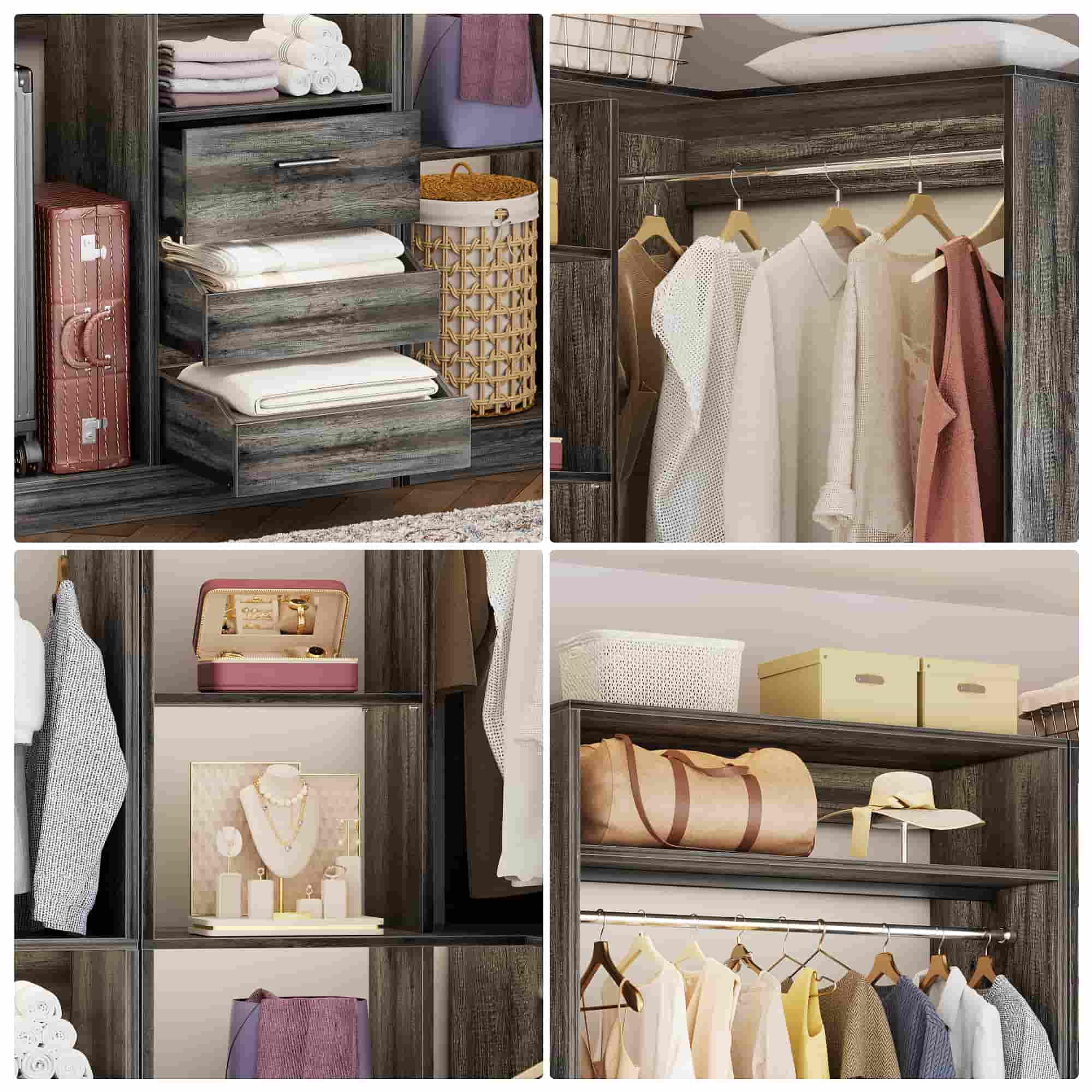 108'' Walk-in Closet System with 9 Drawers & 6 Hanging Rods