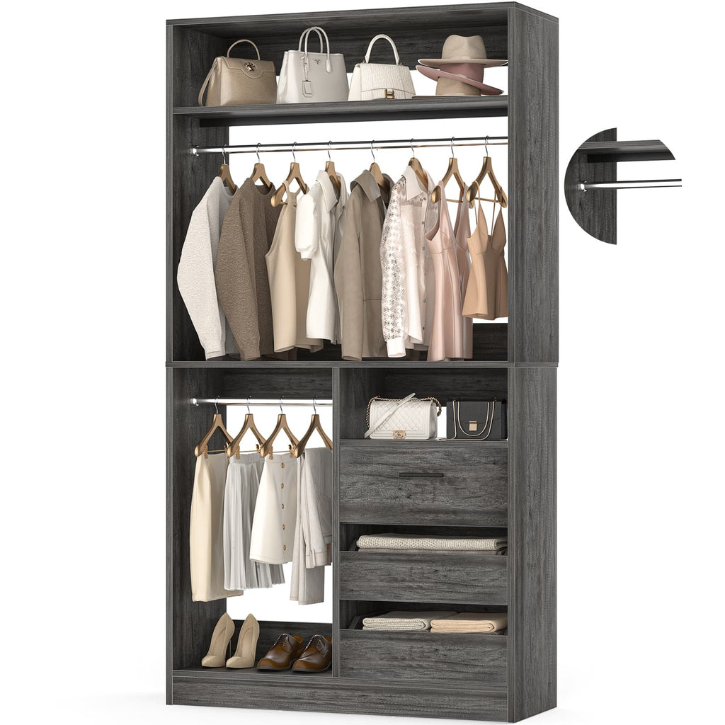36" Free Standing Walk-in Closet System with 3 Wooden Drawers