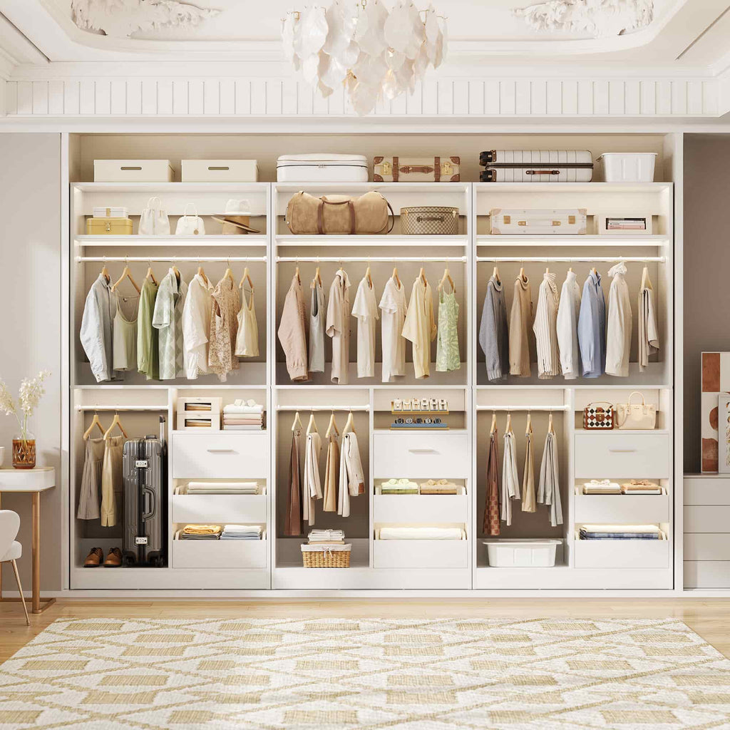 108'' Walk-in Closet System with 9 Drawers & 6 Hanging Rods