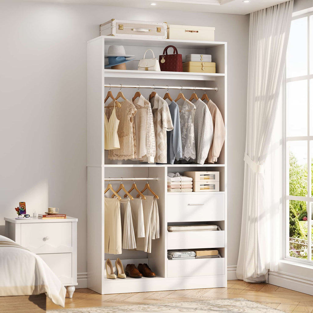 108'' Walk-in Closet System with 9 Drawers & 6 Hanging Rods
