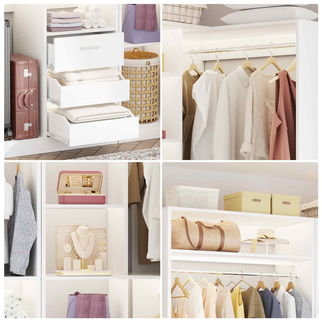 108'' Walk-in Closet System with 9 Drawers & 6 Hanging Rods