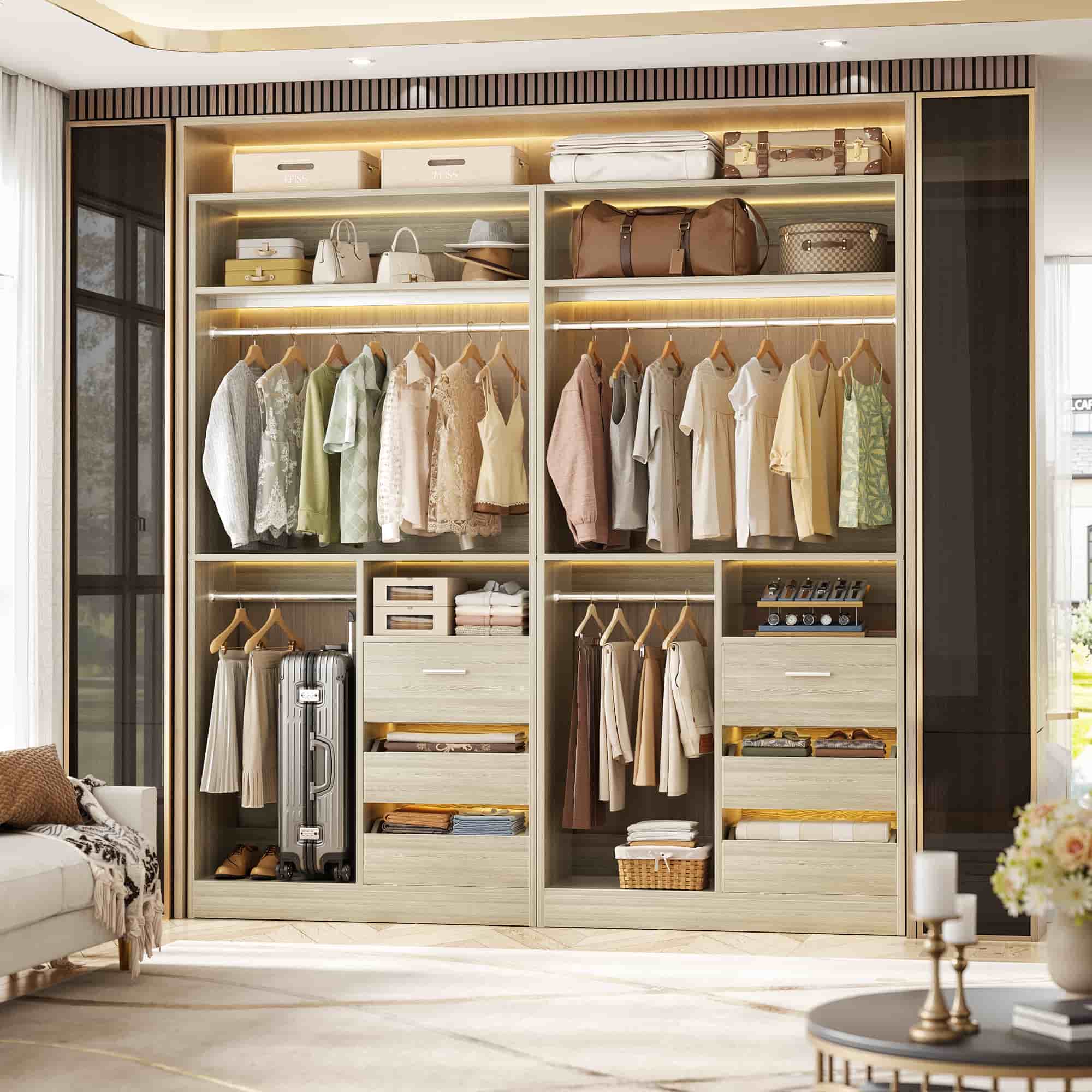 72'' Closet System with 6 Drawers and 4 Hanging Rods