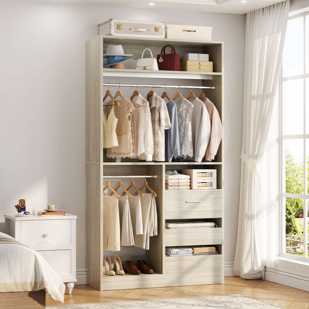 108'' Walk-in Closet System with 9 Drawers & 6 Hanging Rods