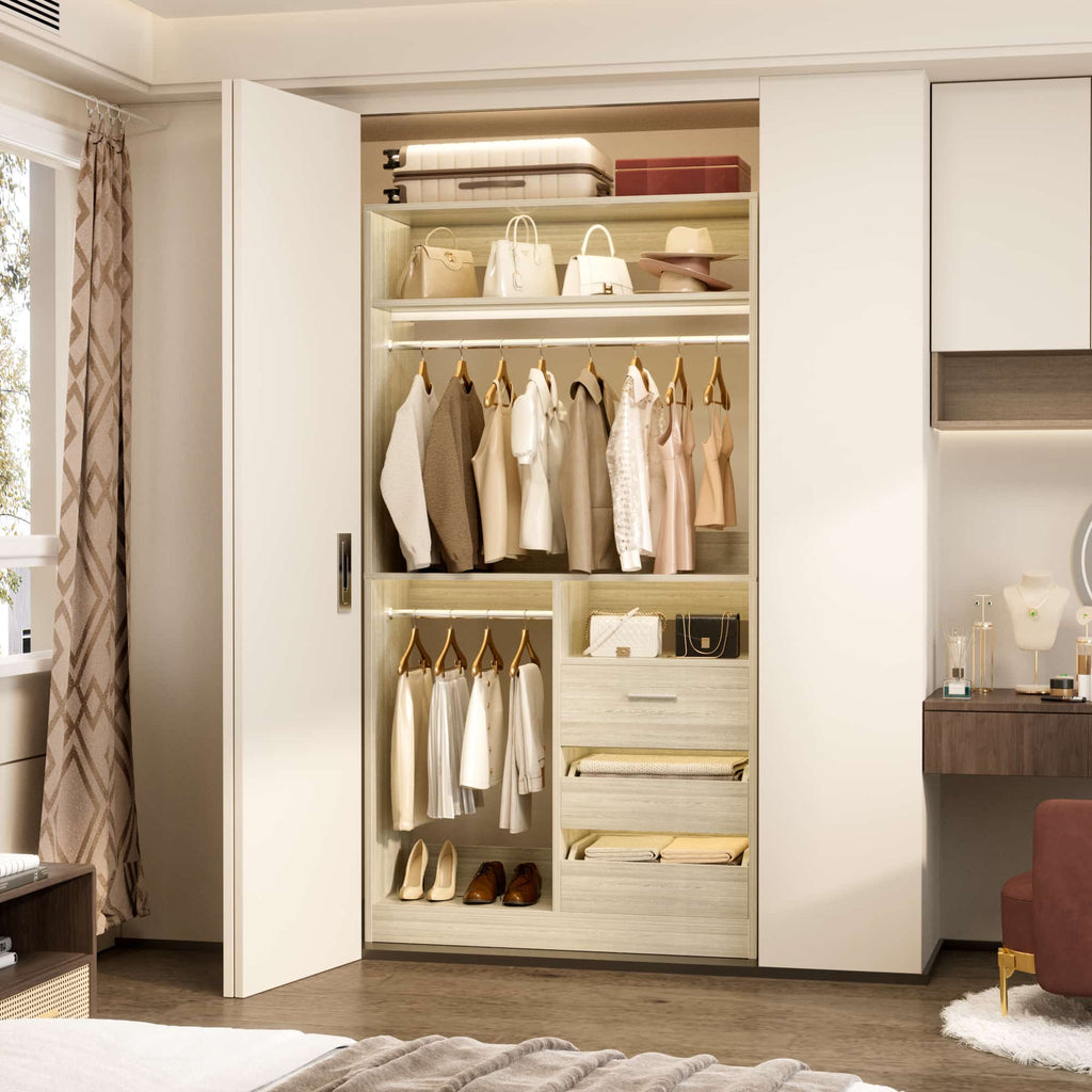 36" Free Standing Walk-in Closet System with 3 Wooden Drawers