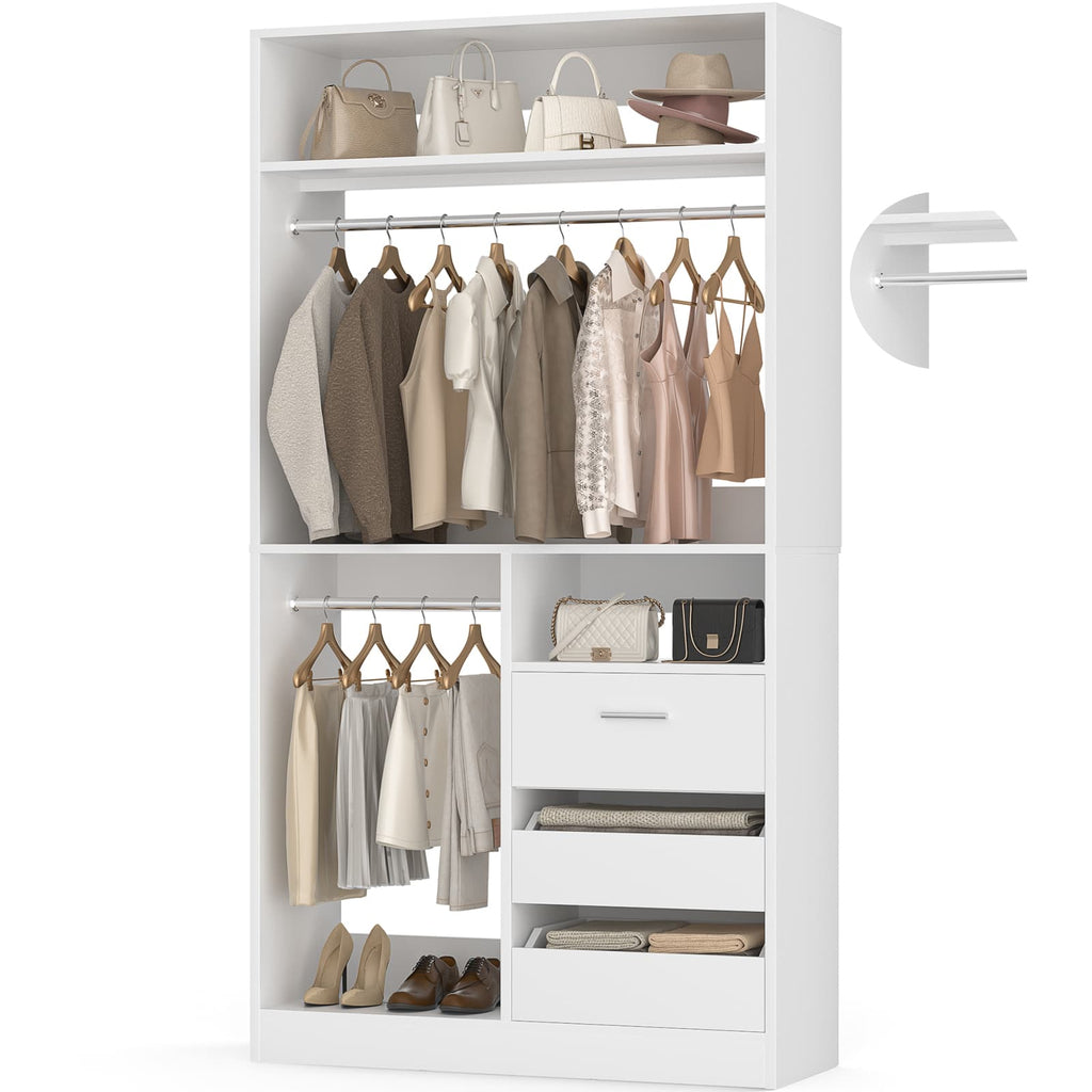 36" Free Standing Walk-in Closet System with 3 Wooden Drawers
