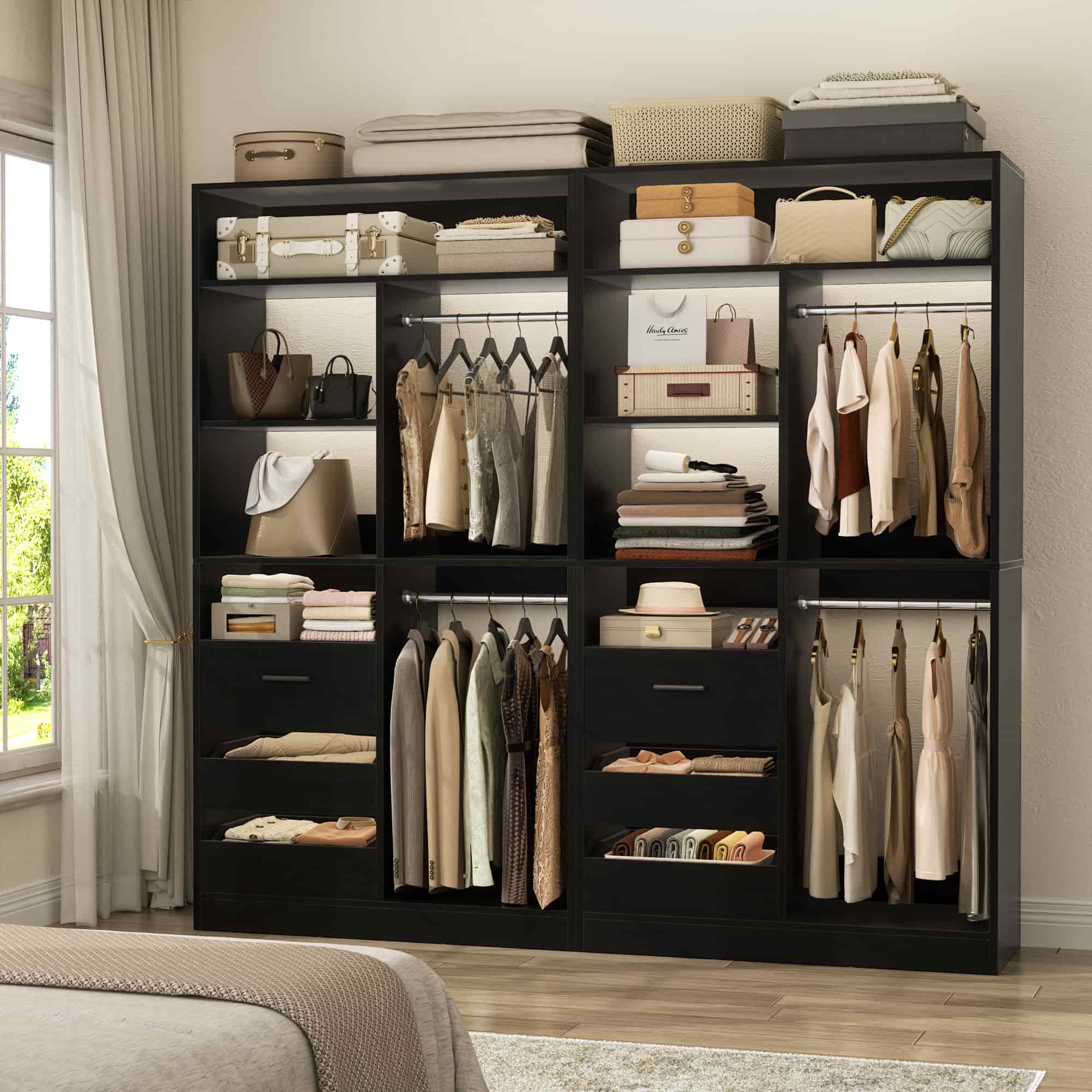 72'' Closet System 2-Piece Set with 6 Drawers, Hanging Rods and Shelves
