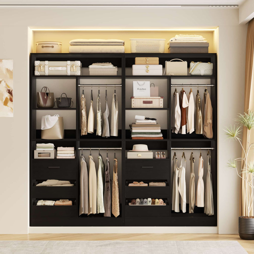 72'' Closet System 2-Piece Set with 6 Drawers, Hanging Rods and Shelves