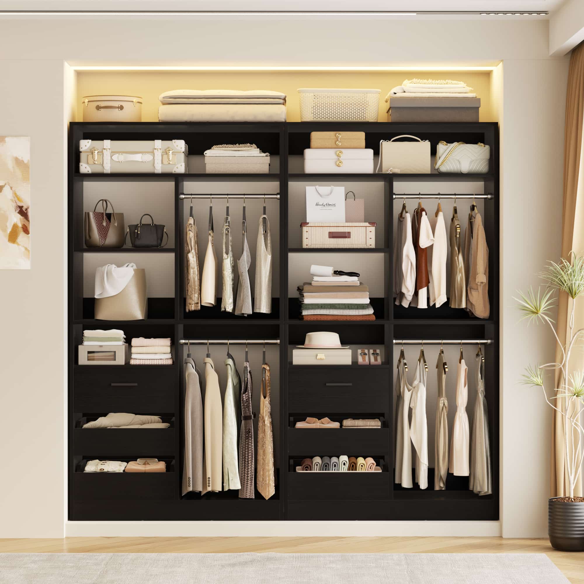 72'' Closet System 2-Piece Set with 6 Drawers, Hanging Rods and Shelves