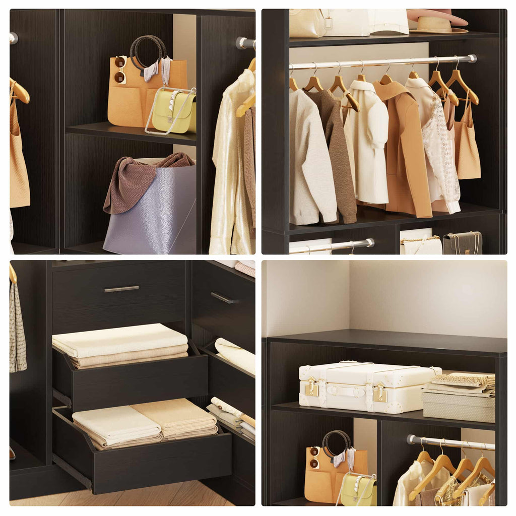 72'' Closet System 2-Piece Set with 6 Drawers, Hanging Rods and Shelves