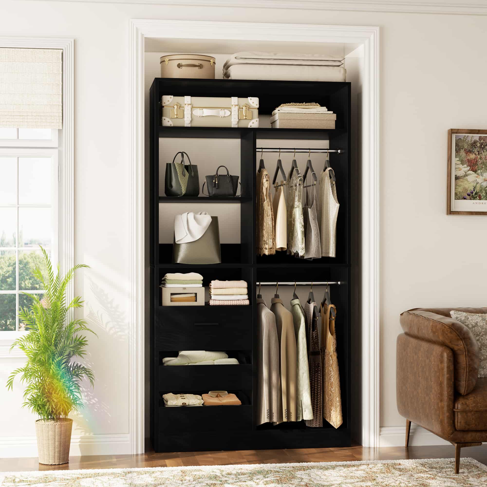 72'' Closet System 2-Piece Set with 6 Drawers, Hanging Rods and Shelves