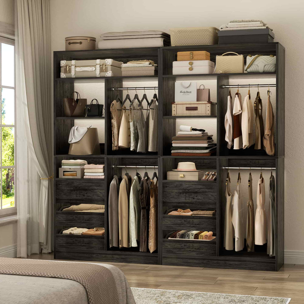 72'' Closet System 2-Piece Set with 6 Drawers, Hanging Rods and Shelves