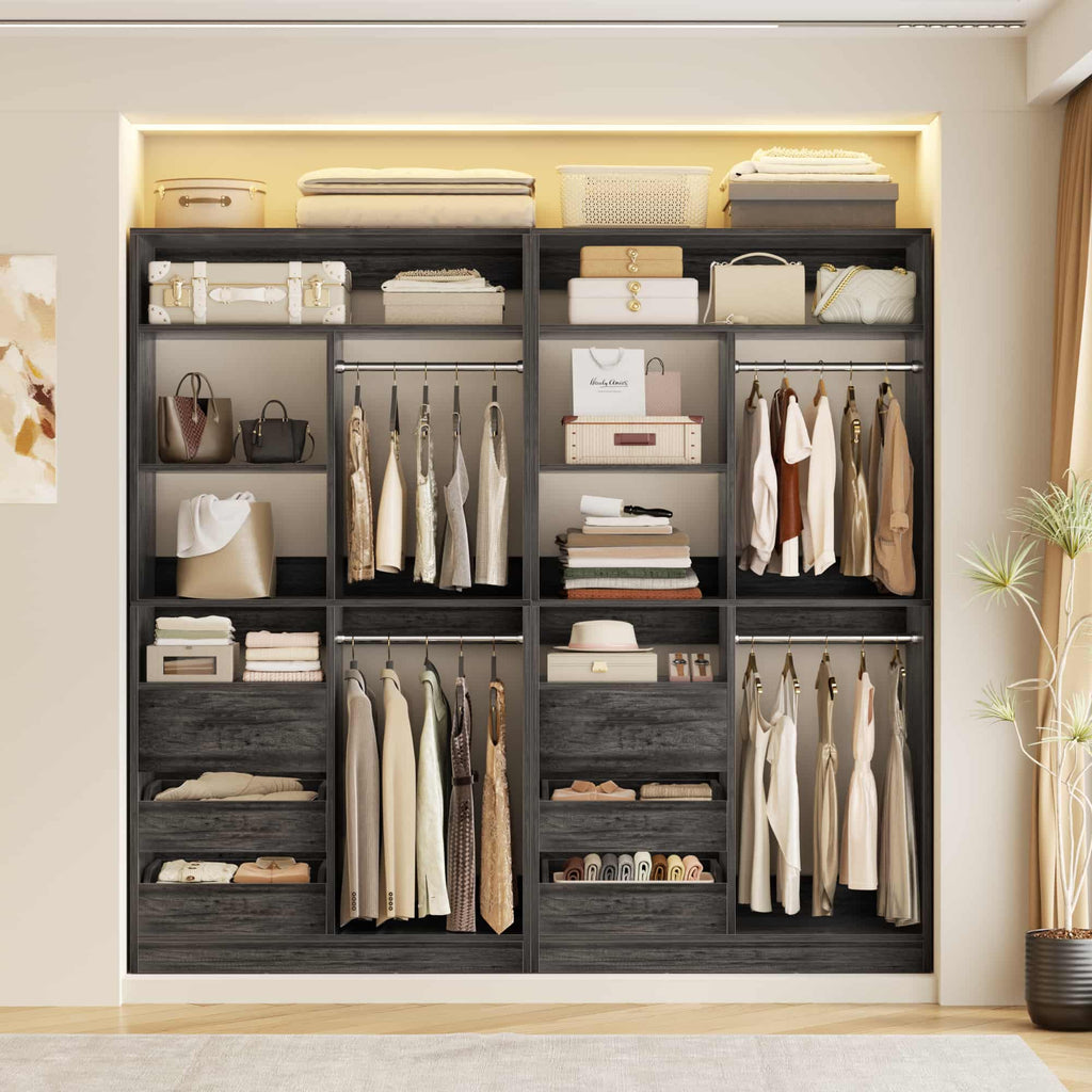 72'' Closet System 2-Piece Set with 6 Drawers, Hanging Rods and Shelves
