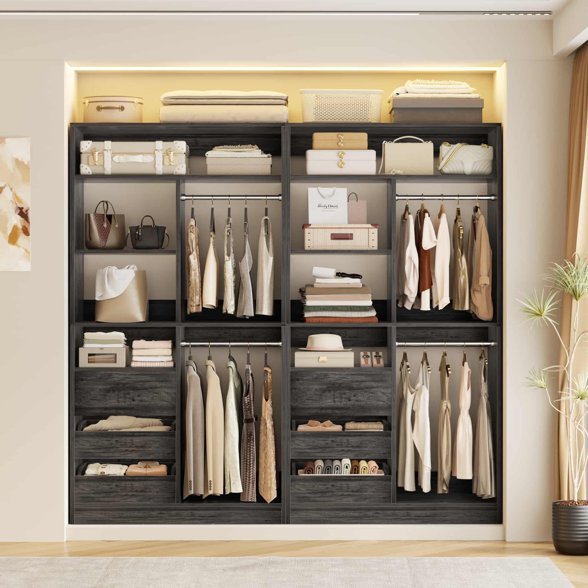 72'' Closet System 2-Piece Set with 6 Drawers, Hanging Rods and Shelves