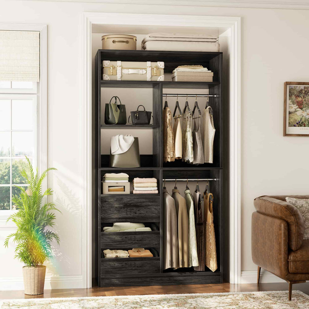 72'' Closet System 2-Piece Set with 6 Drawers, Hanging Rods and Shelves