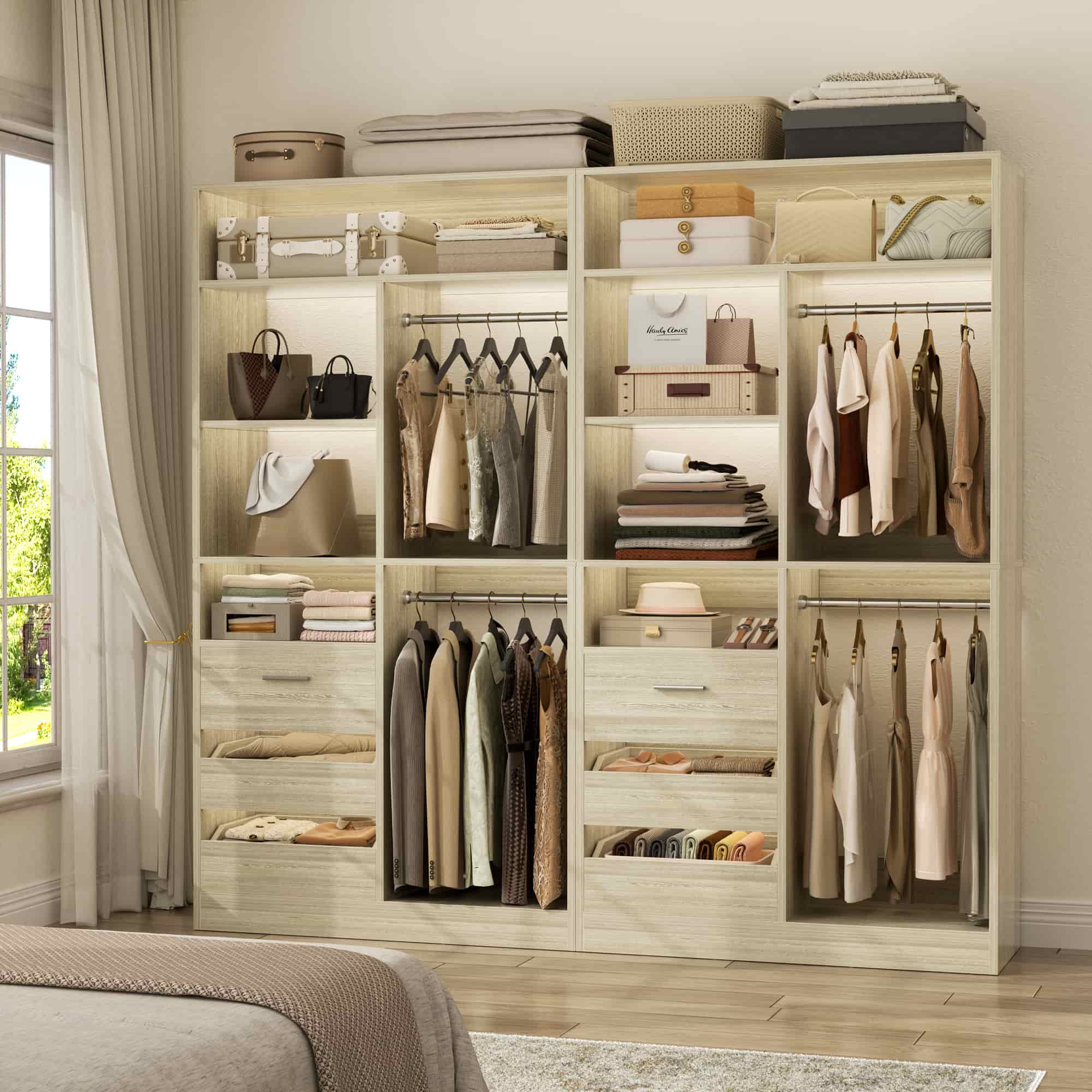 72'' Closet System 2-Piece Set with 6 Drawers, Hanging Rods and Shelves