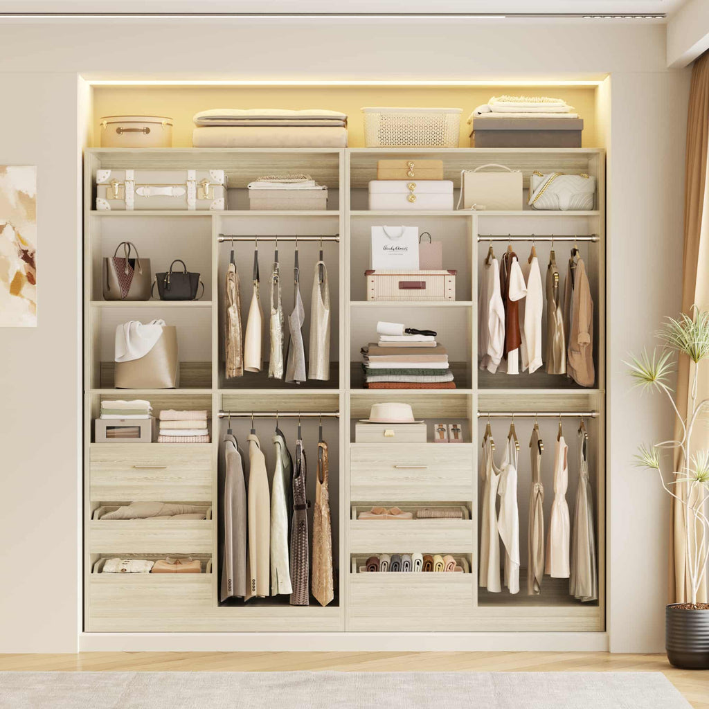 72'' Closet System 2-Piece Set with 6 Drawers, Hanging Rods and Shelves
