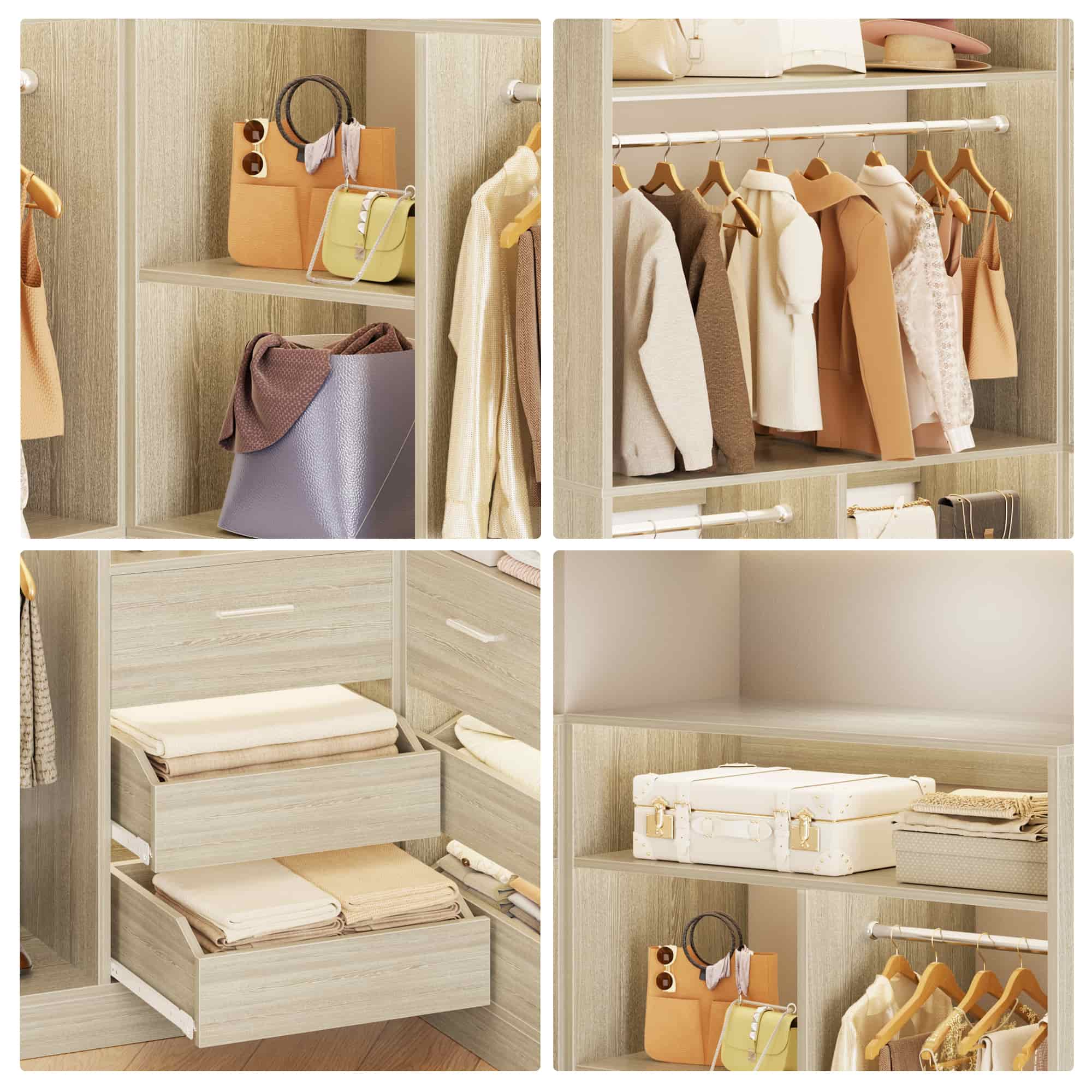 72'' Closet System 2-Piece Set with 6 Drawers, Hanging Rods and Shelves