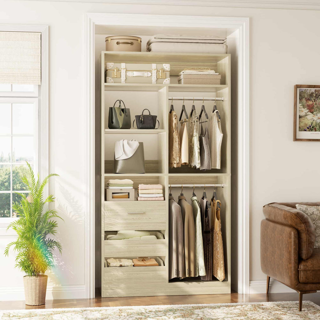 72'' Closet System 2-Piece Set with 6 Drawers, Hanging Rods and Shelves