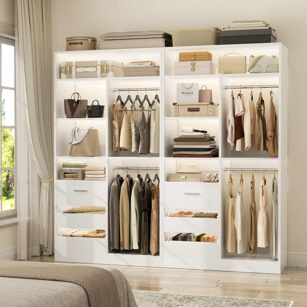 72'' Closet System 2-Piece Set with 6 Drawers, Hanging Rods and Shelves