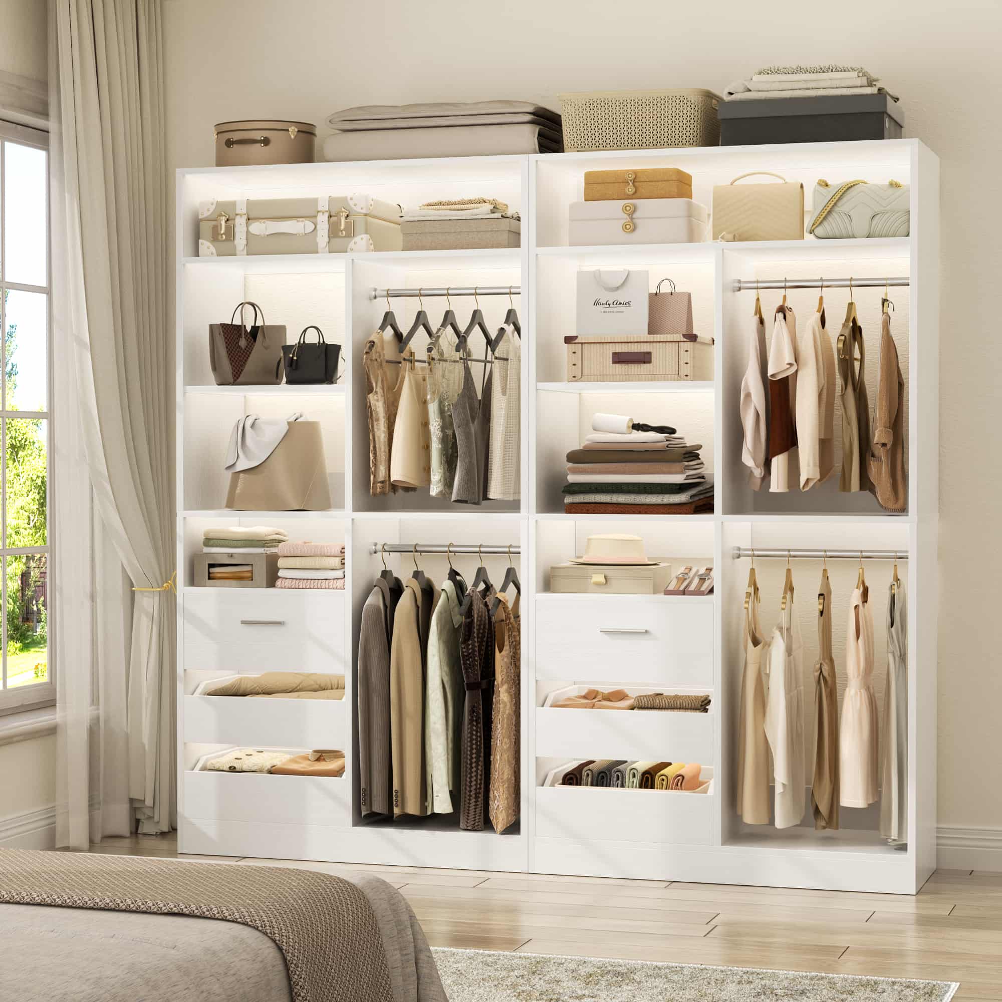 72'' Closet System 2-Piece Set with 6 Drawers, Hanging Rods and Shelves