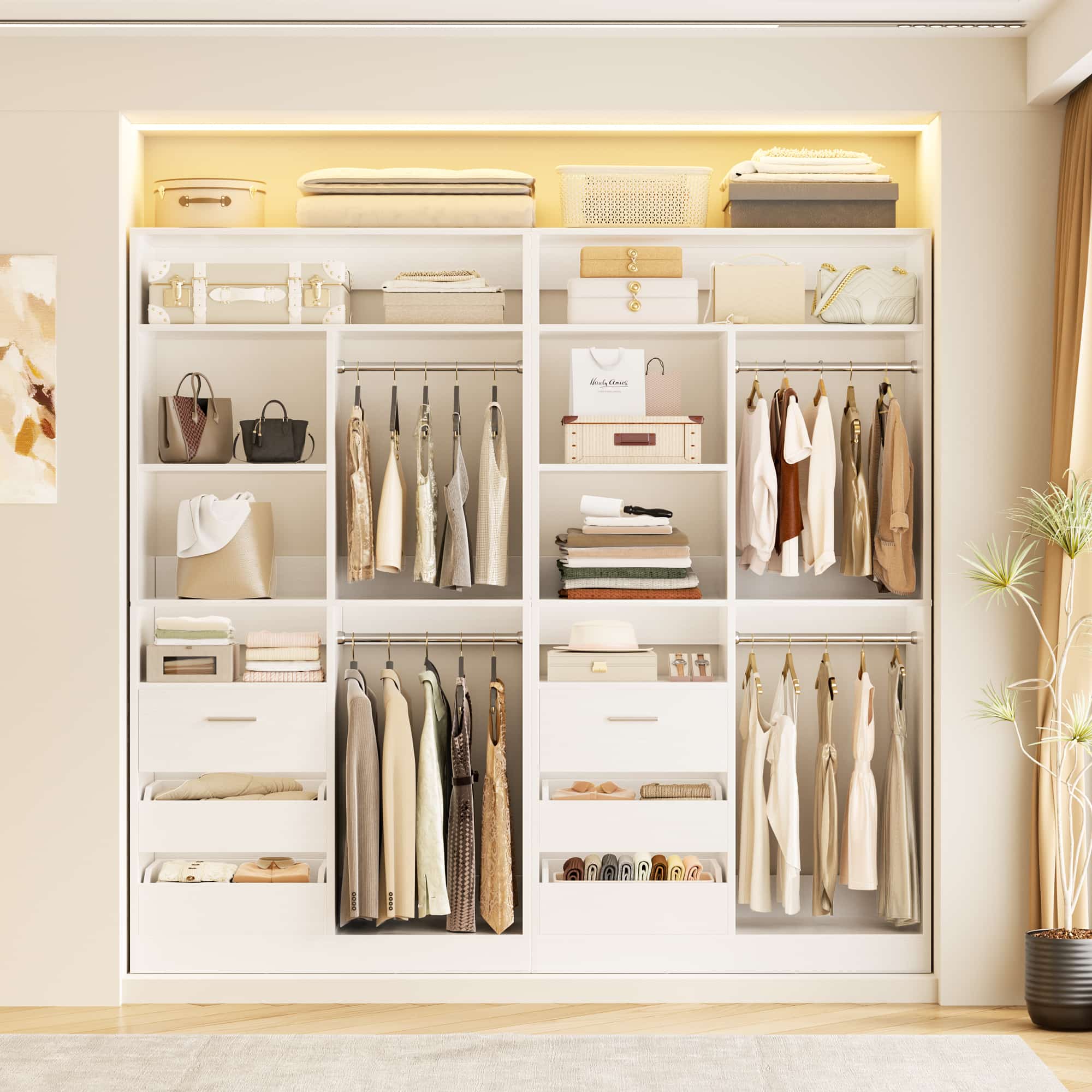 72'' Closet System 2-Piece Set with 6 Drawers, Hanging Rods and Shelves