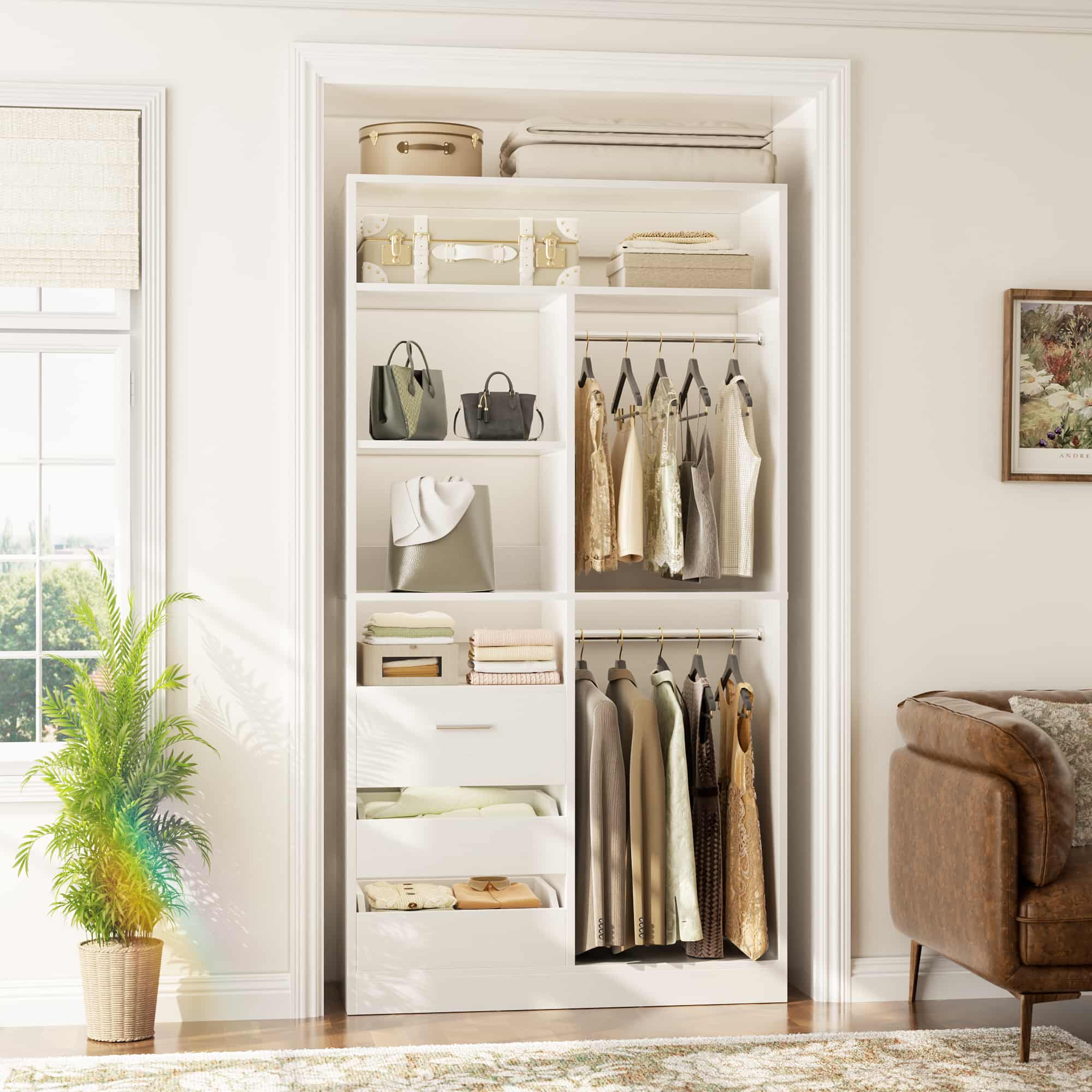 72'' Closet System 2-Piece Set with 6 Drawers, Hanging Rods and Shelves