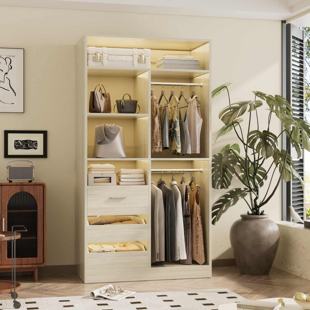 36" Walk-in Closet System with 3 Drawers and 2 Hanging Rods