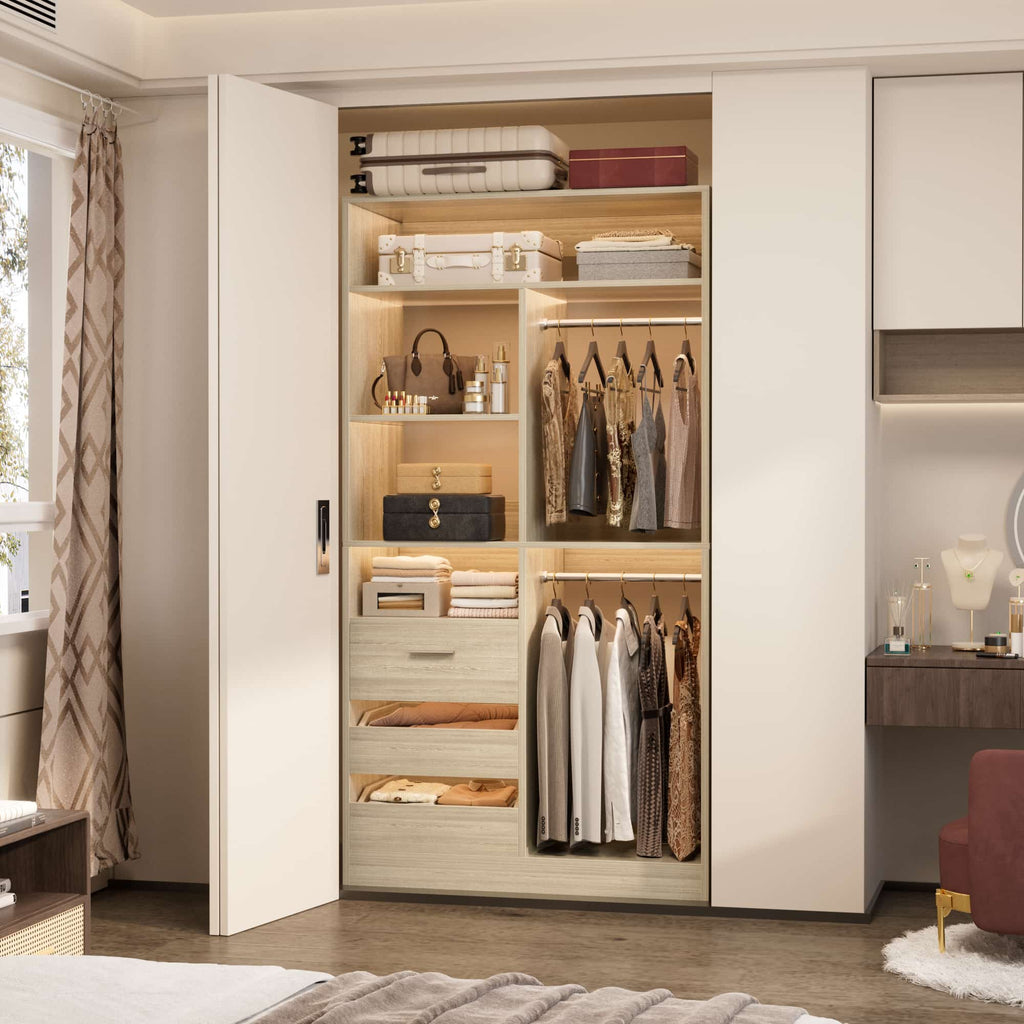 36" Walk-in Closet System with 3 Drawers and 2 Hanging Rods