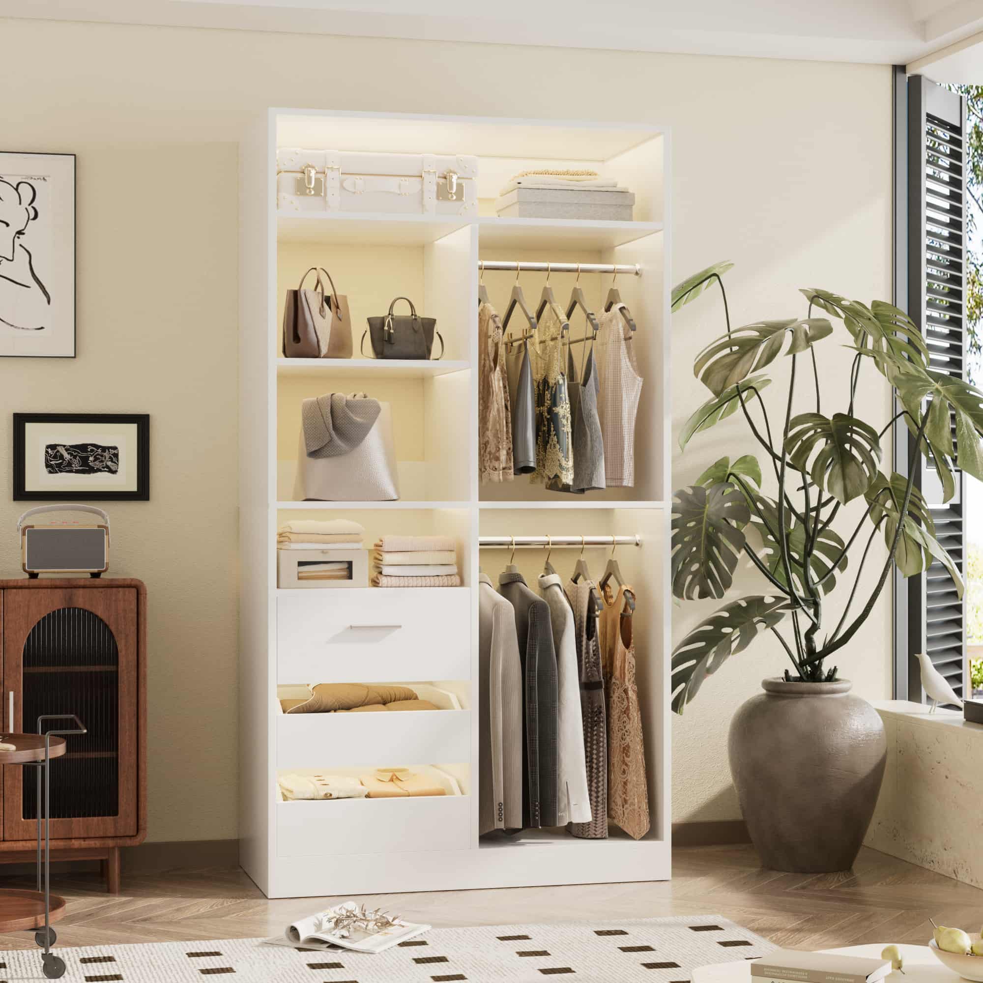 36" Walk-in Closet System with 3 Drawers and 2 Hanging Rods