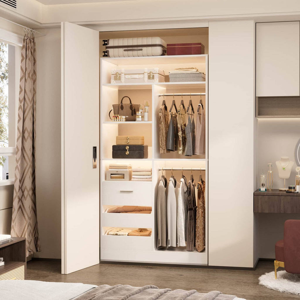 36" Walk-in Closet System with 3 Drawers and 2 Hanging Rods