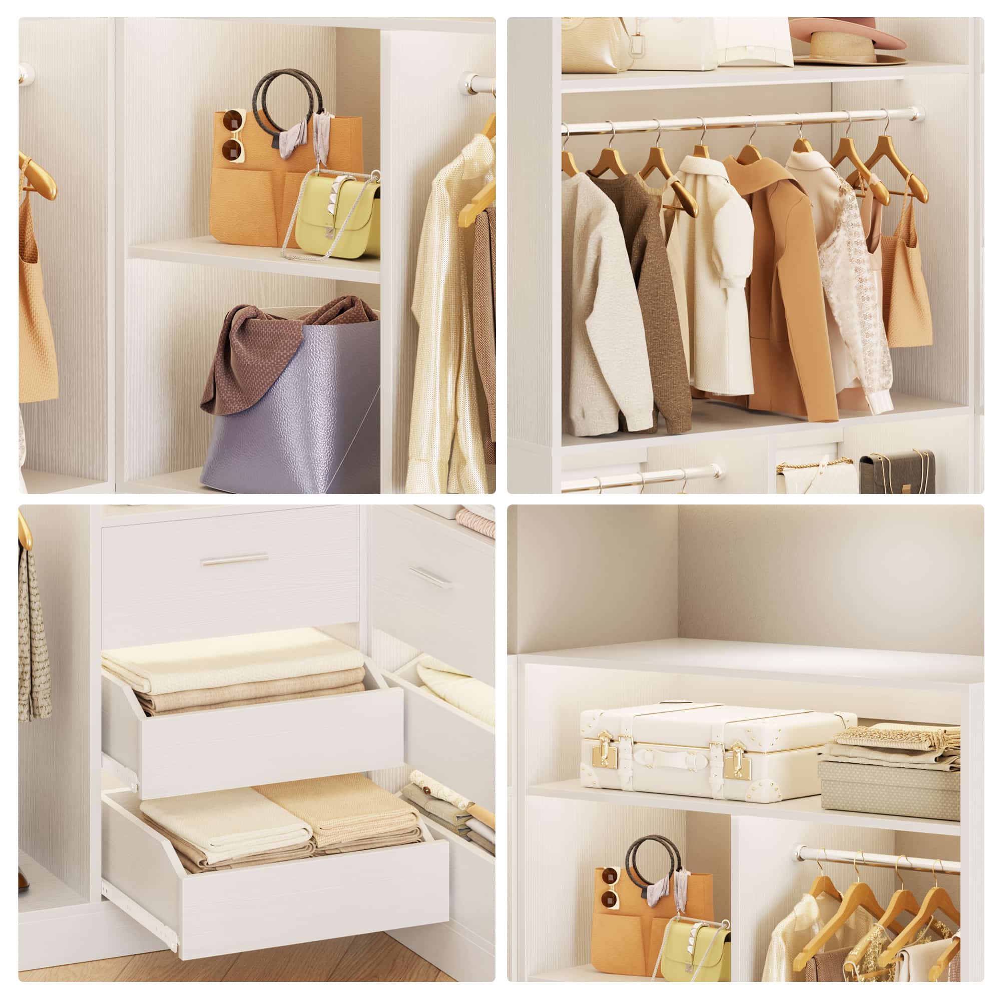 36" Walk-in Closet System with 3 Drawers and 2 Hanging Rods