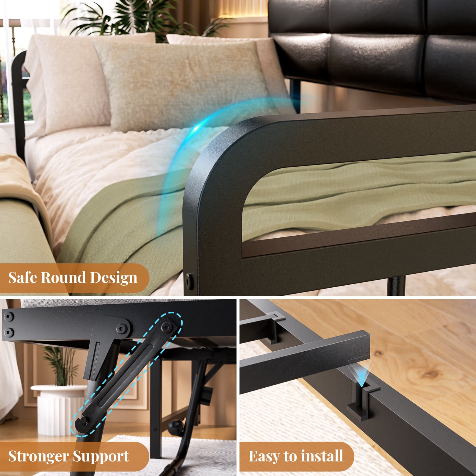 Twin Daybed with Trundle, Upholstered Headboard and Power Outlets