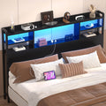 Full Size Headboard with Bookcase Storage, LED Light and Power Outlets