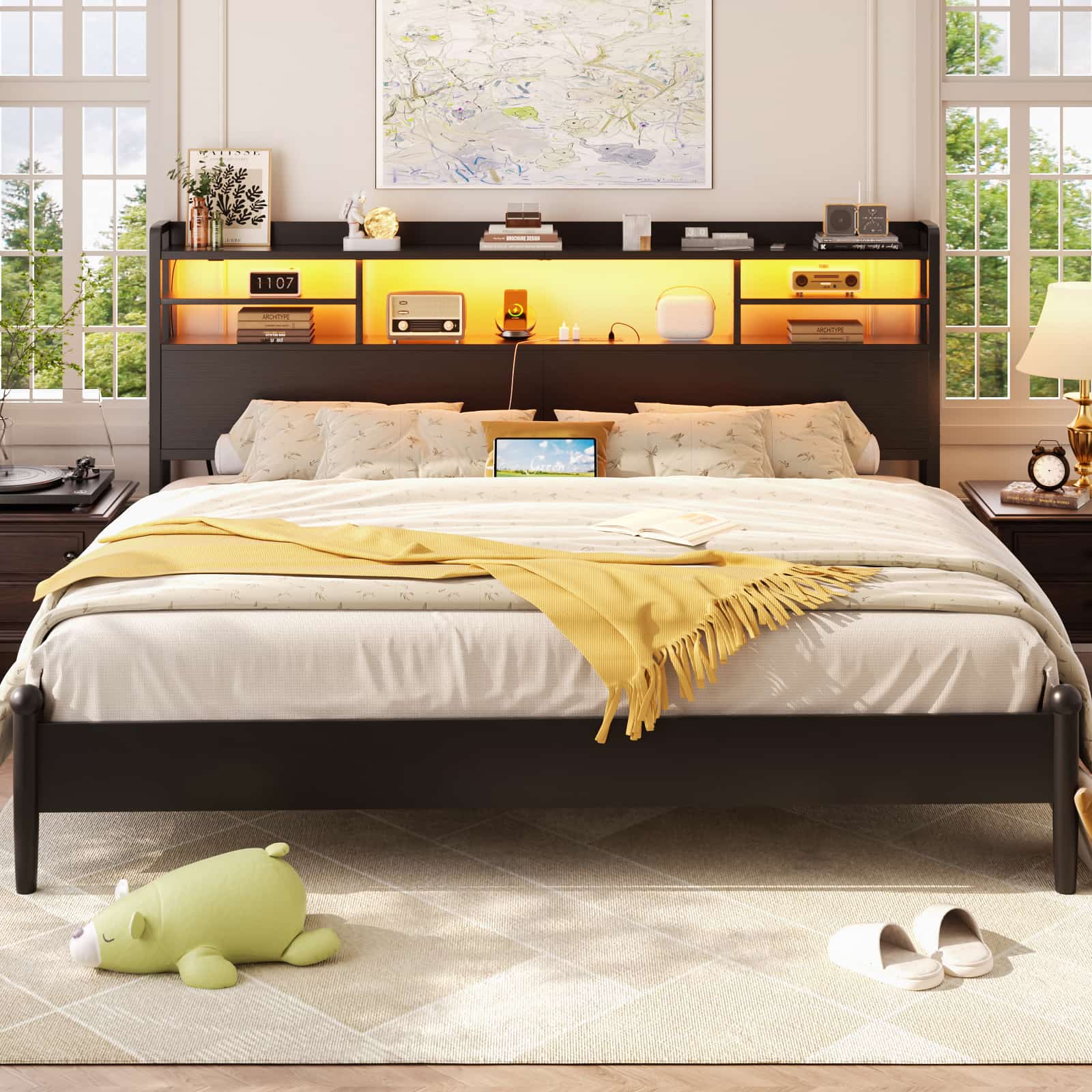 King Headboard Only, with Charging Station and LED Lights