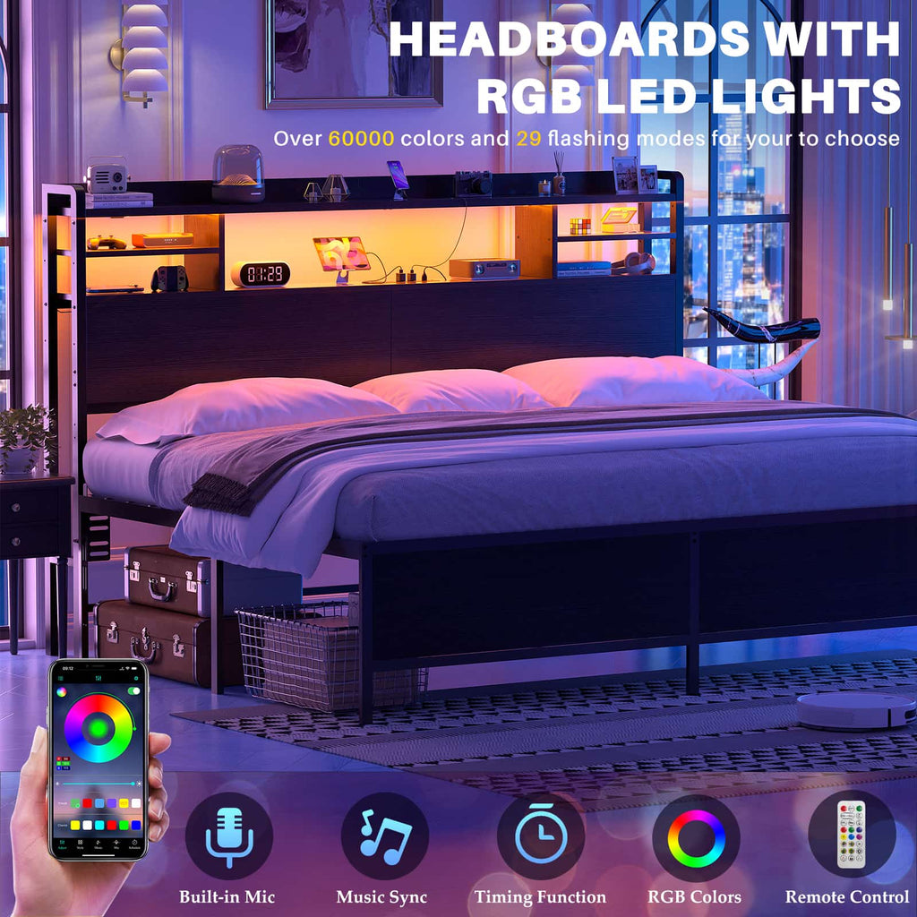 King Headboard Only, with Charging Station and LED Lights