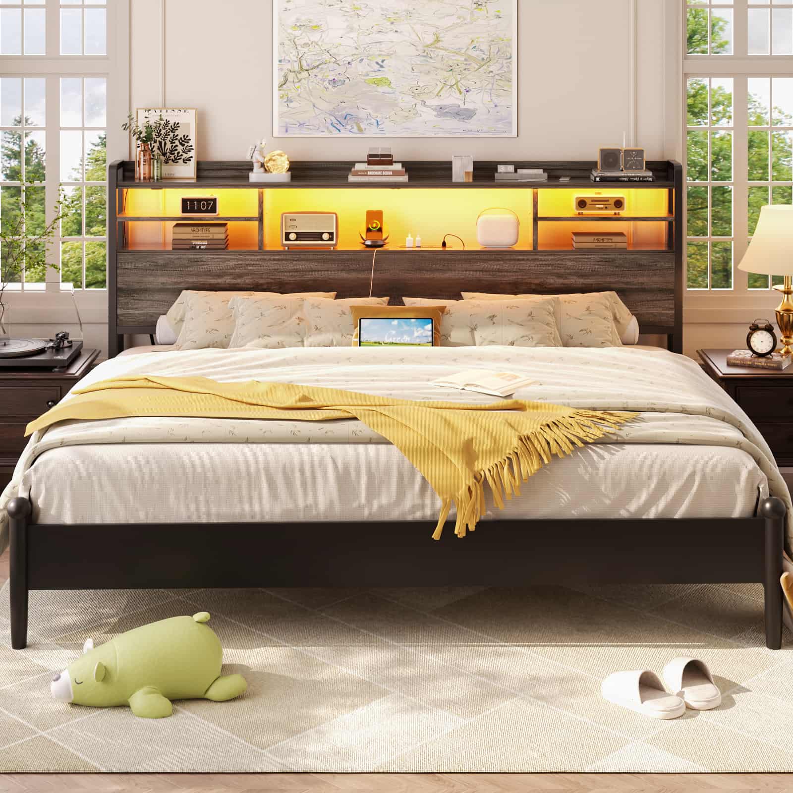 King Headboard Only, with Charging Station and LED Lights