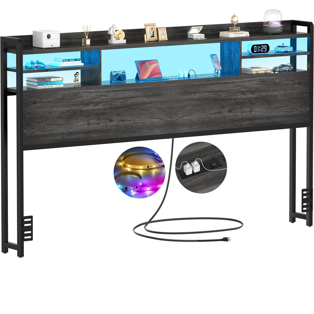 King Headboard Only, with Charging Station and LED Lights