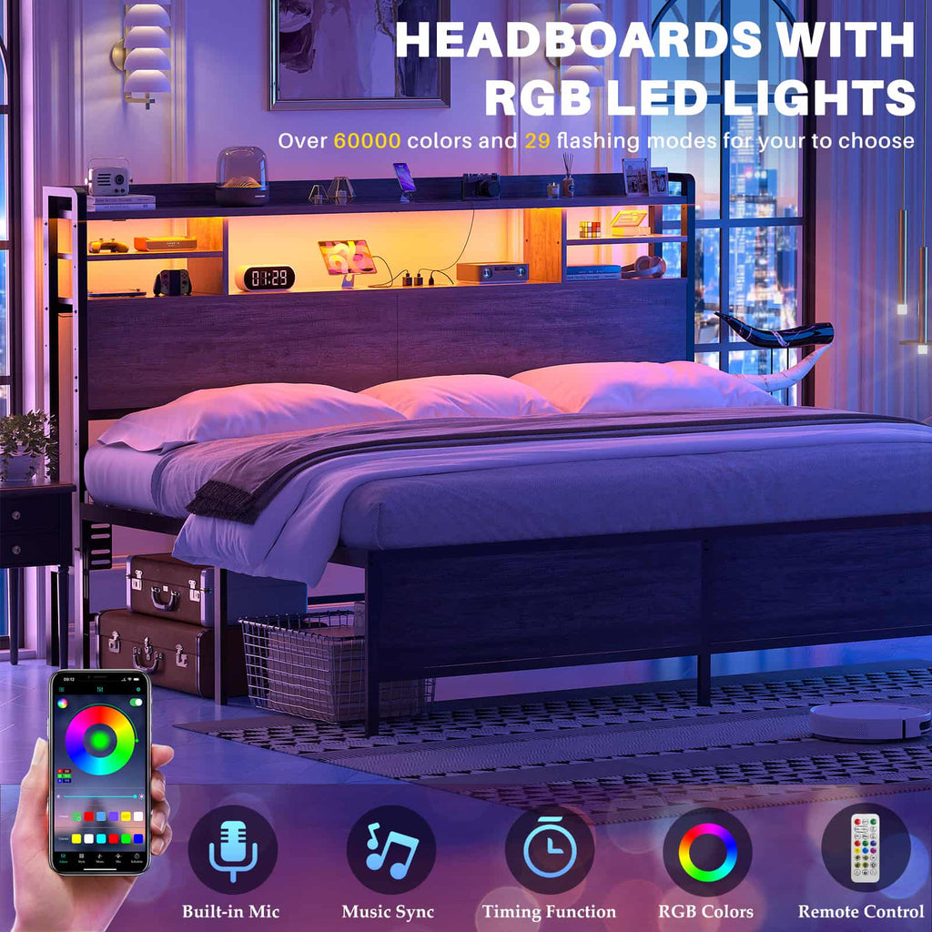 King Headboard Only, with Charging Station and LED Lights