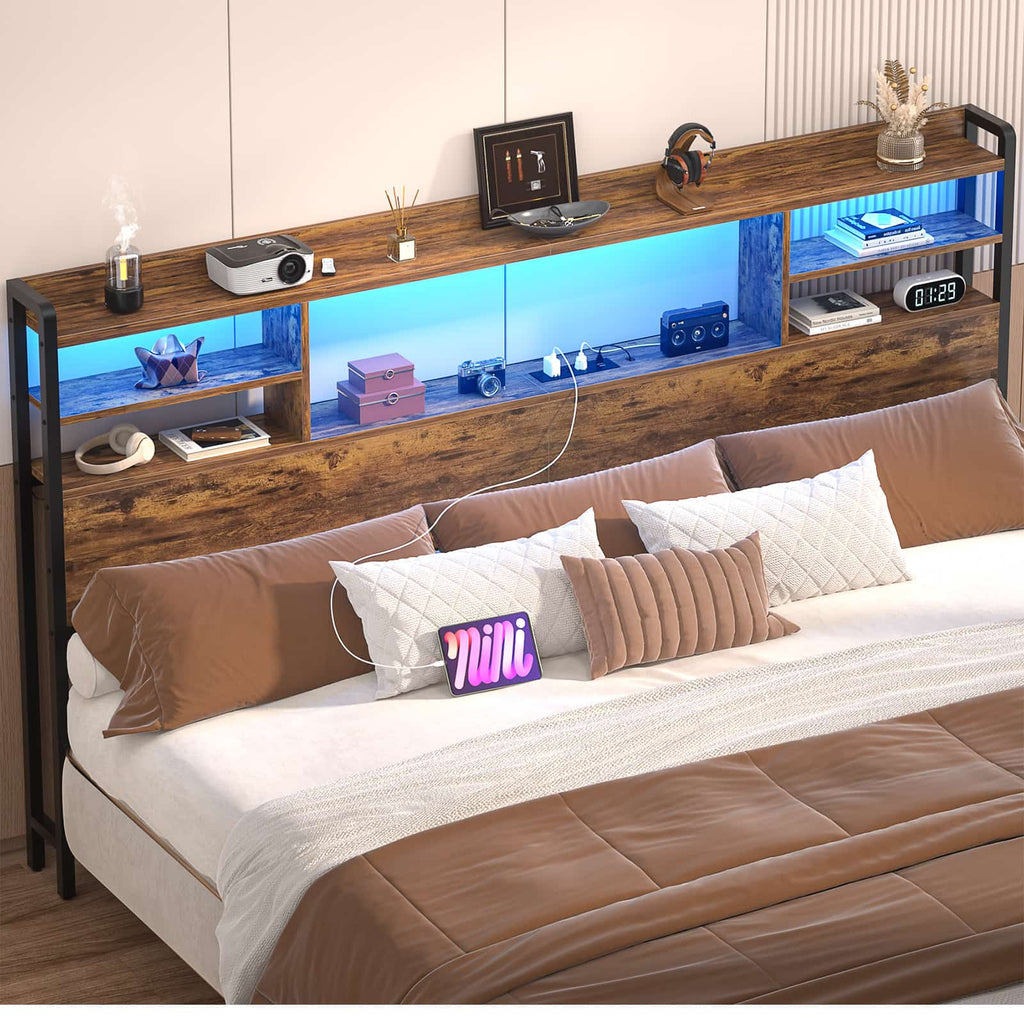 King Headboard Only, with Charging Station and LED Lights