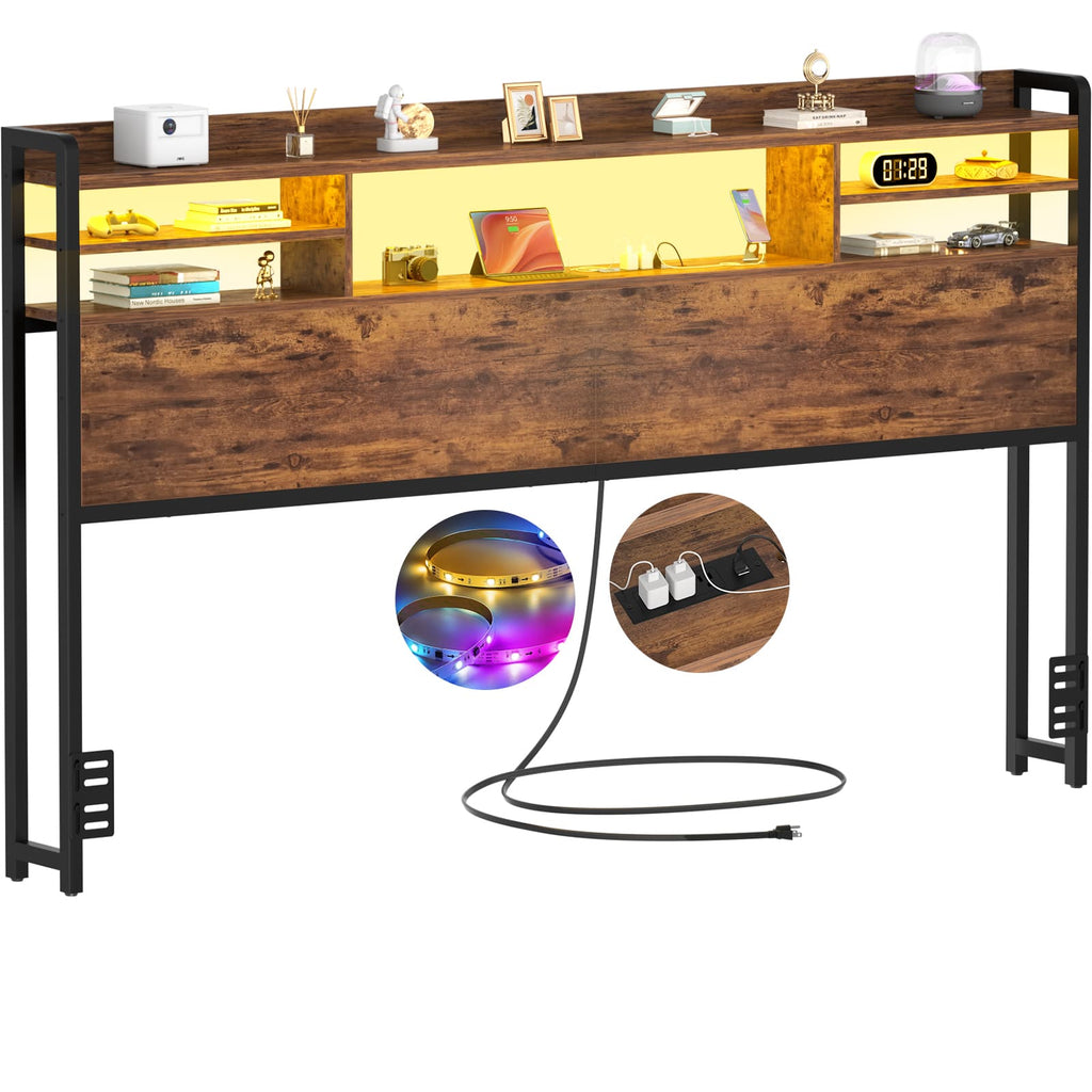 King Headboard Only, with Charging Station and LED Lights