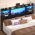 Headboard for Queen Size Bed with Bookcase Storage, LED Light and Power Outlets