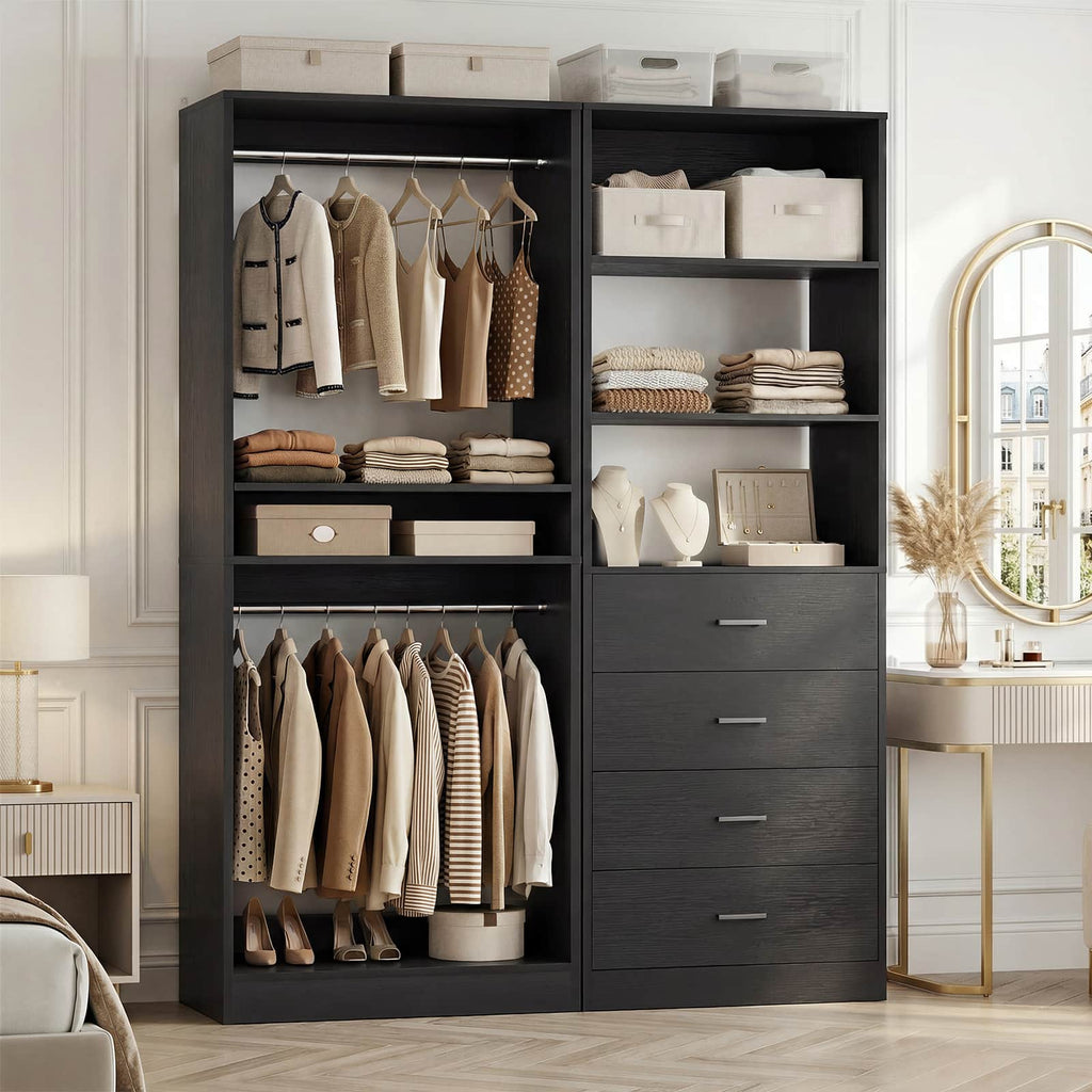 46.3''W 2-Piece Closet Organizer with Hanging Rods and 4 Drawers