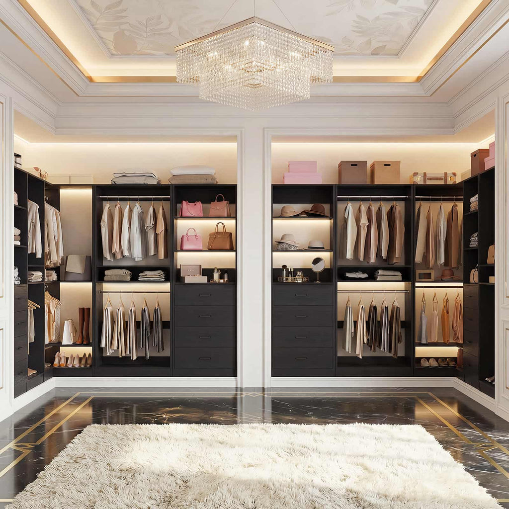 46.3''W 2-Piece Closet Organizer with Hanging Rods and 4 Drawers