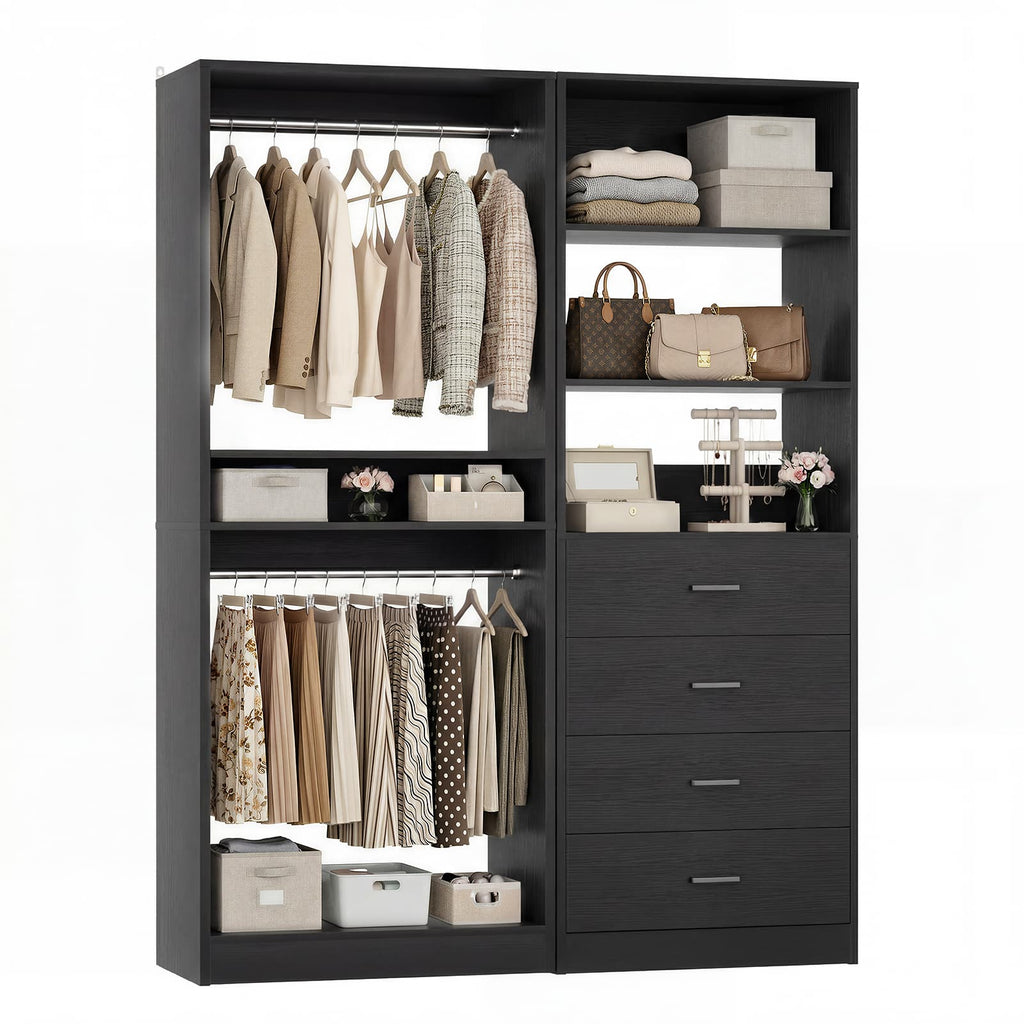 46.3''W 2-Piece Closet Organizer with Hanging Rods and 4 Drawers