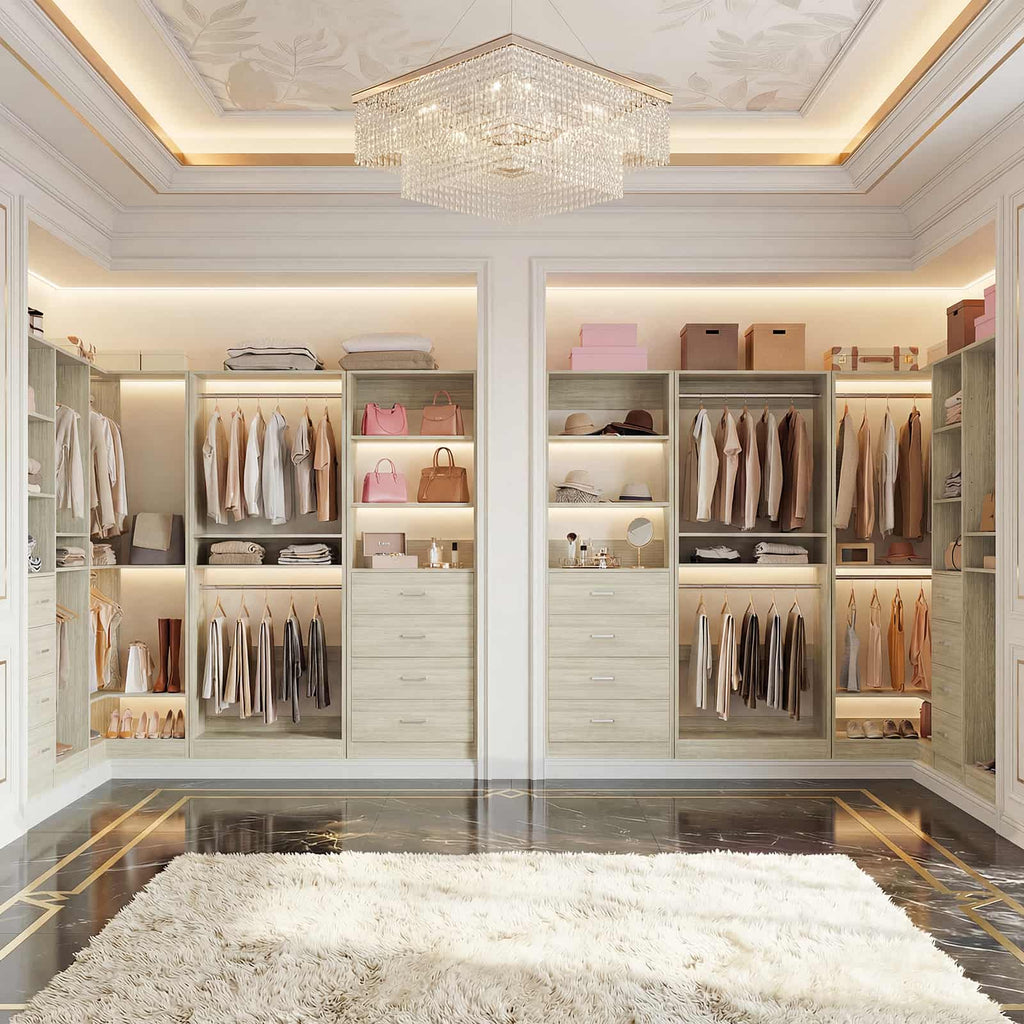 46.3''W 2-Piece Closet Organizer with Hanging Rods and 4 Drawers