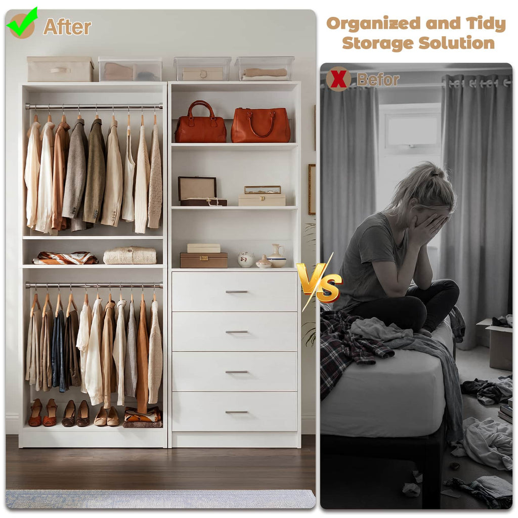 46.3''W 2-Piece Closet Organizer with Hanging Rods and 4 Drawers